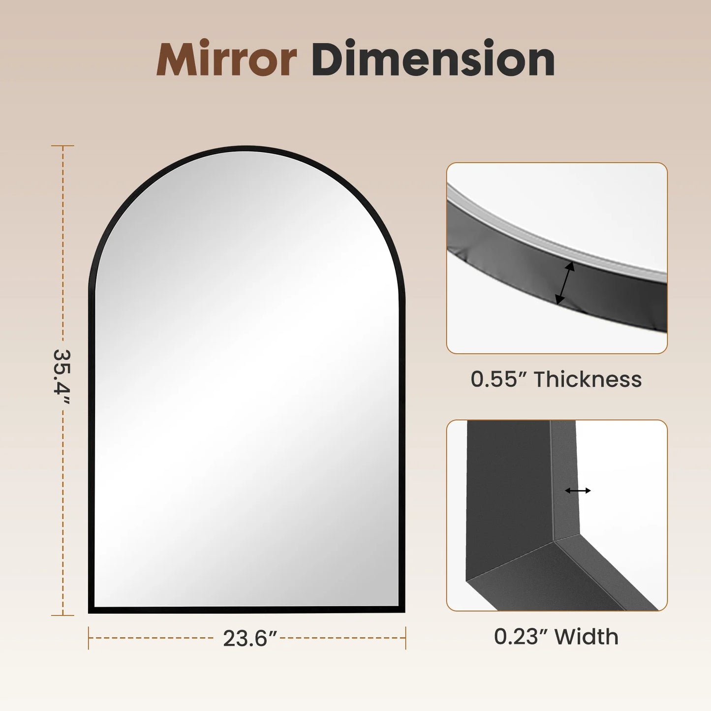 26"x38" Arched Metal Framed Mirror