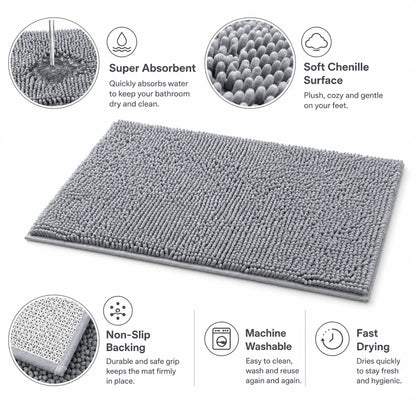 Gray Chenille  Non Slip Bath Mat
