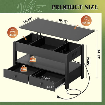 Lift Top Coffee Table with 2 Drawers