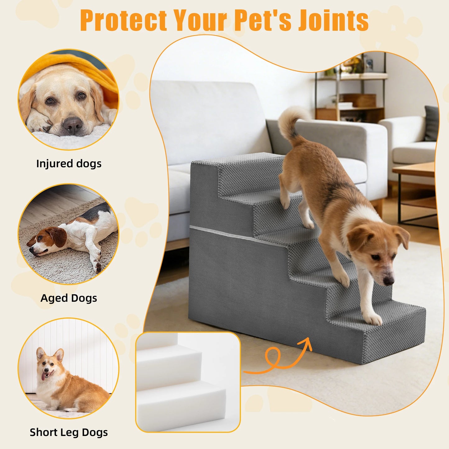 3-5 Step Foam Dog Stairs