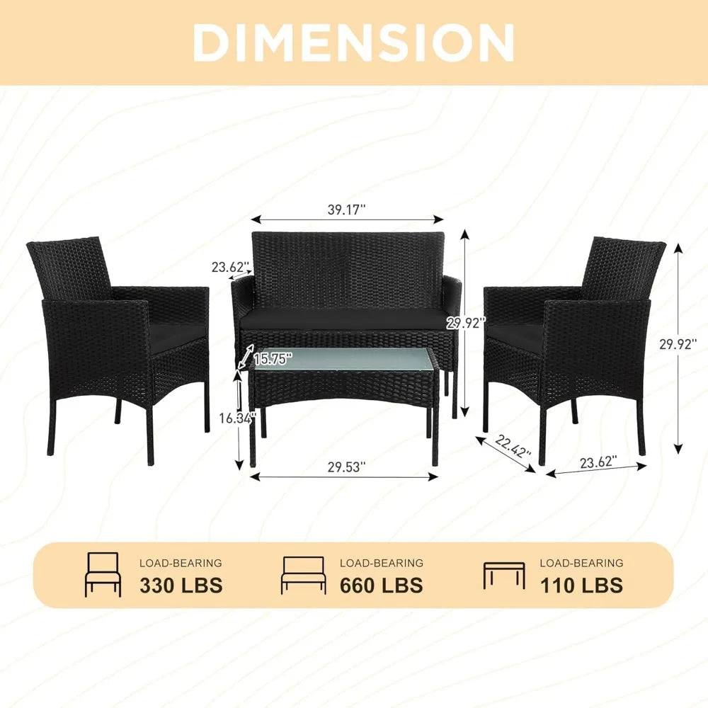 4 Piece Wicker Patio Conversation Furniture Set