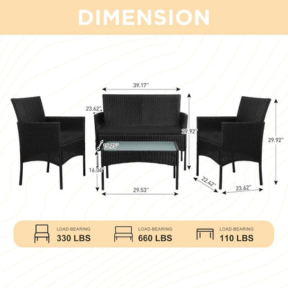 4 Piece Wicker Patio Conversation Furniture Set