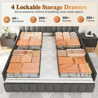 Bed Frame King Size with Upholstered Headboard