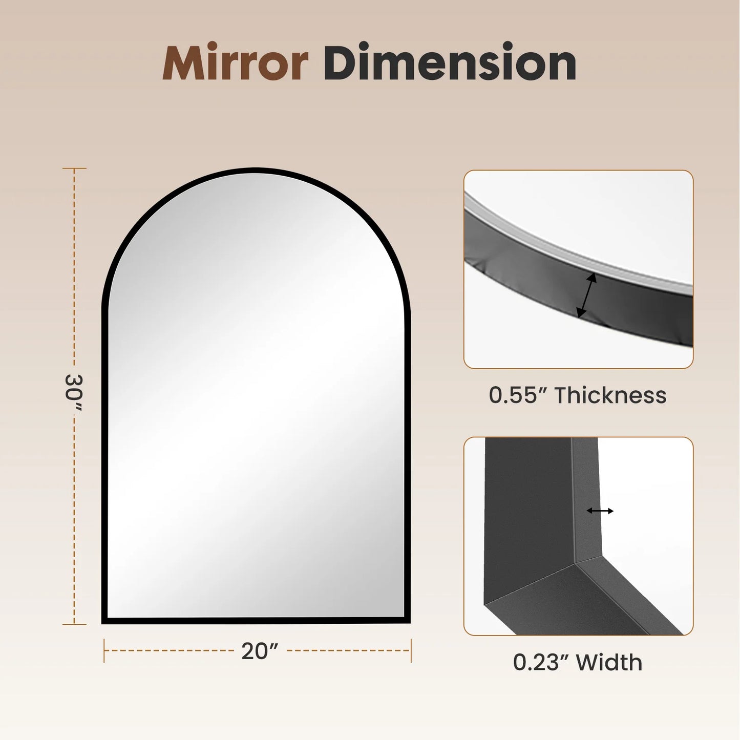 26"x38" Arched Metal Framed Mirror