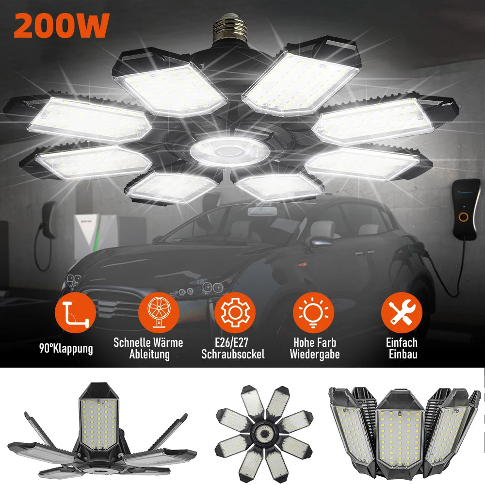 200W Adjustable Multi Panel LED Garage Light