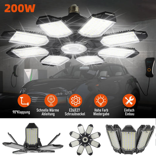 200W Adjustable Multi Panel LED Garage Light