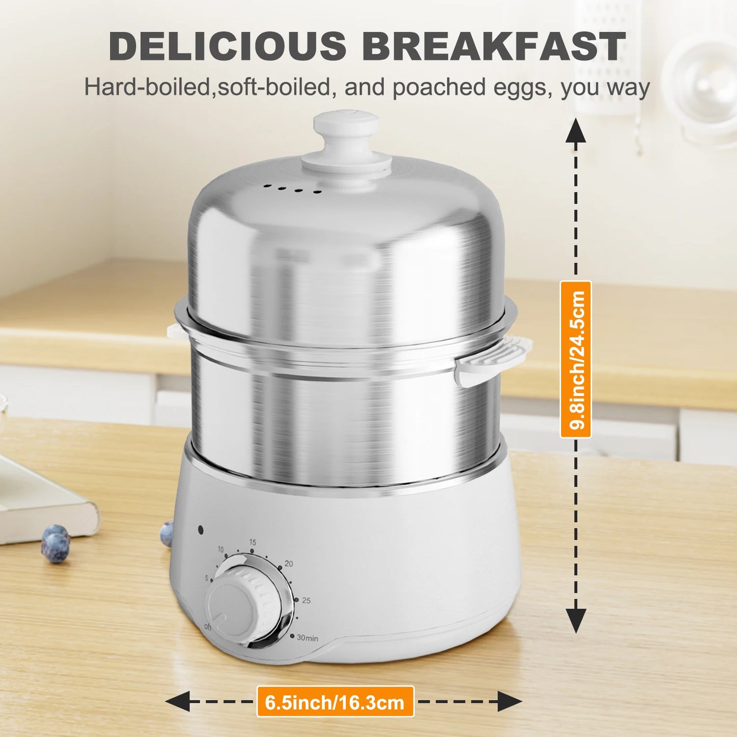 Egg Cooker with Timer - 14 Egg Capacity Electric Steamer for Hard Soft Boiled, Poached, Scrambled Eggs & Omelets, Auto Shut Off