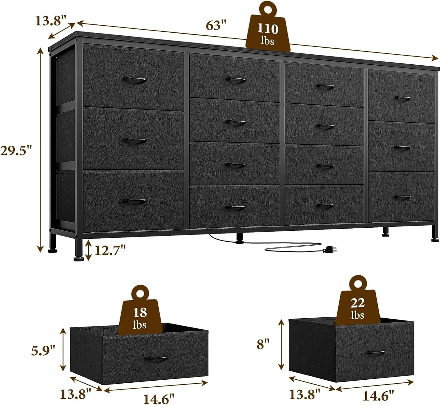 14 Drawer Dresser Black Fabric Dresser
