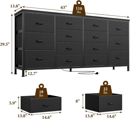 14 Drawer Dresser Black Fabric Dresser