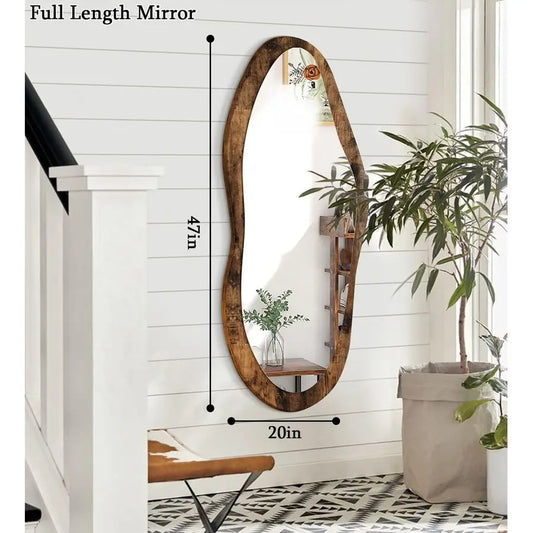 47x20 Vintage Wood Framed Irregular Wall Mirror