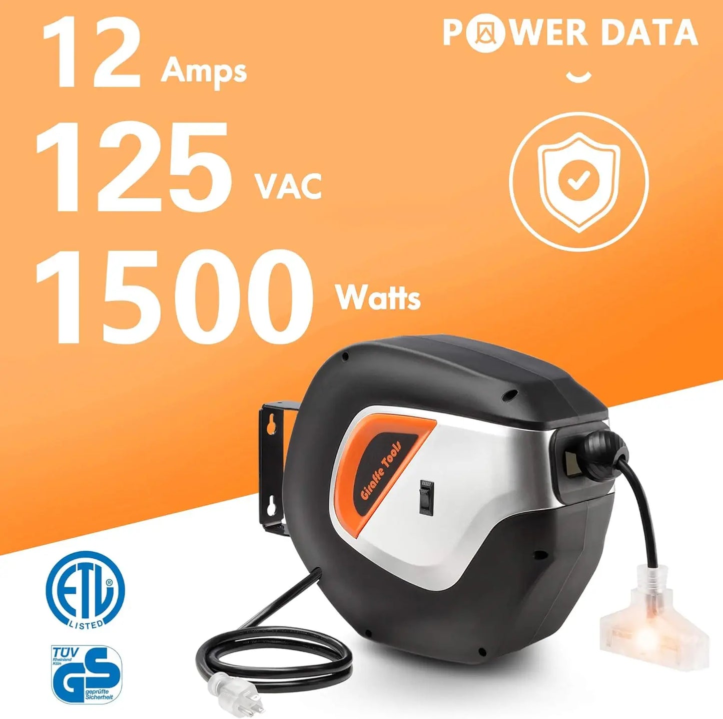 50' Retractable Power Cord Reel