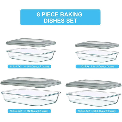 8 Piece Glass Baking Dishes With Lids