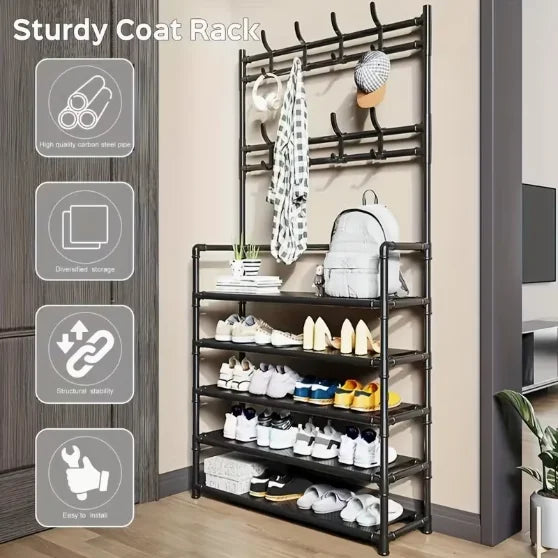 Freestanding Coat & Shoe Rack Entryway Shelf