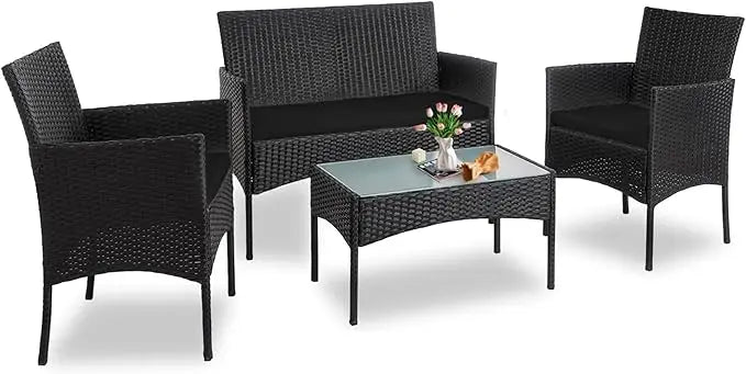 4 Piece Wicker Patio Conversation Furniture Set