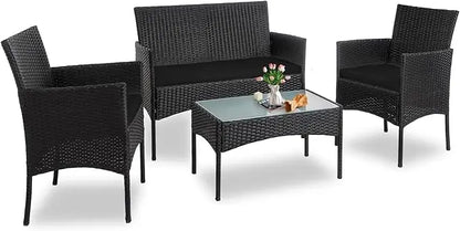 4 Piece Wicker Patio Conversation Furniture Set