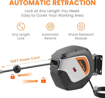 50' Retractable Power Cord Reel