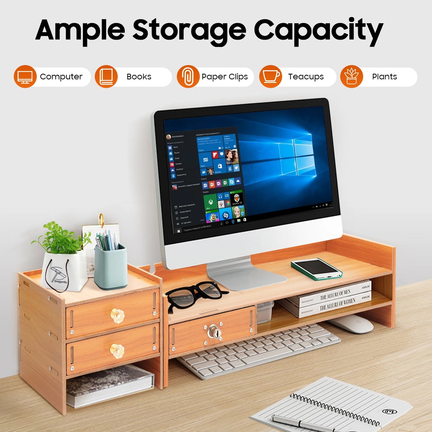 Computer Monitor Stand with Drawers