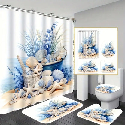 1/3/4pcs 3D Shell Print Bathroom Set