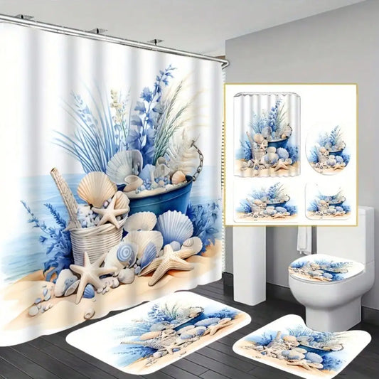 1/3/4pcs 3D Shell Print Bathroom Set