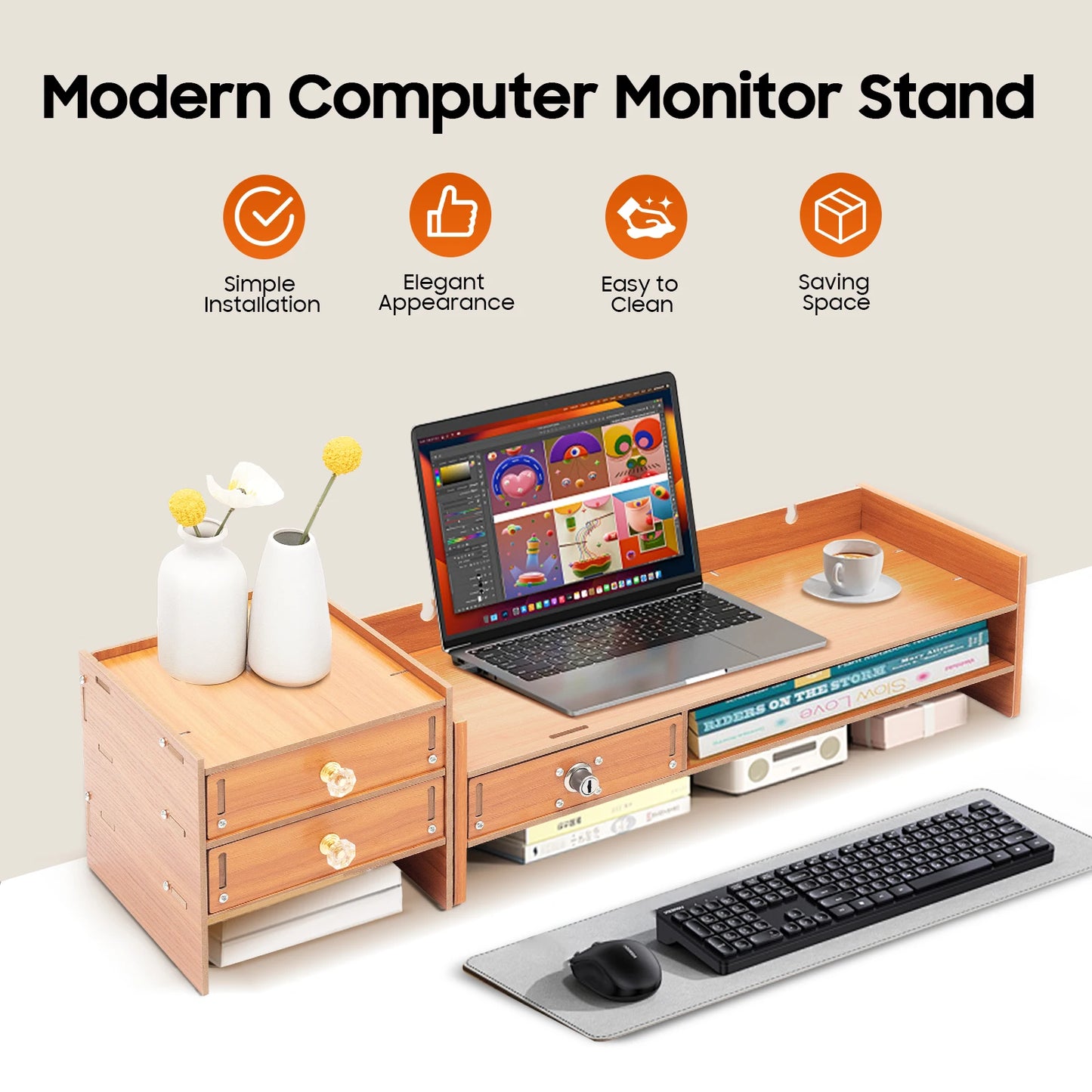 Computer Monitor Stand with Drawers
