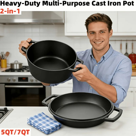 7 QT 2-In-1 Pre-Seasoned Cast Iron Dutch Oven