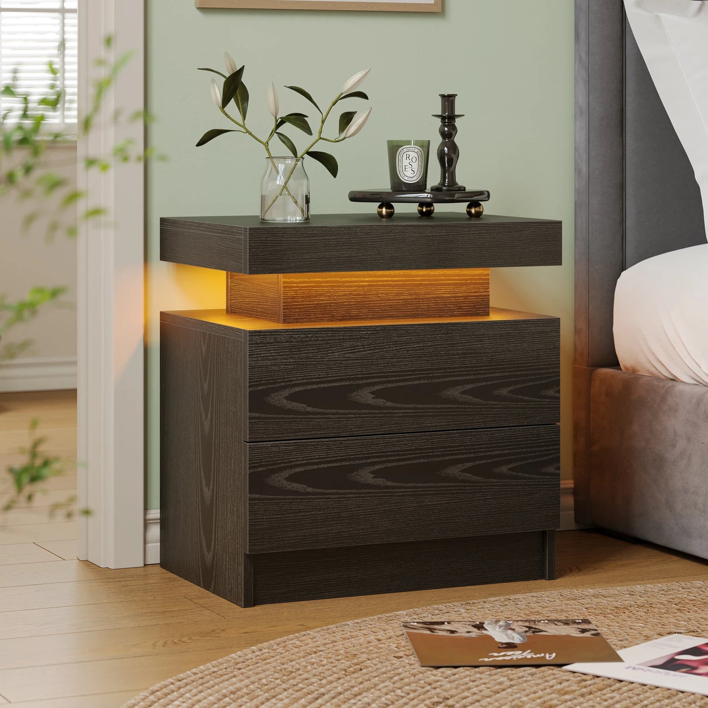 LED Nightstands with 2 Drawers,