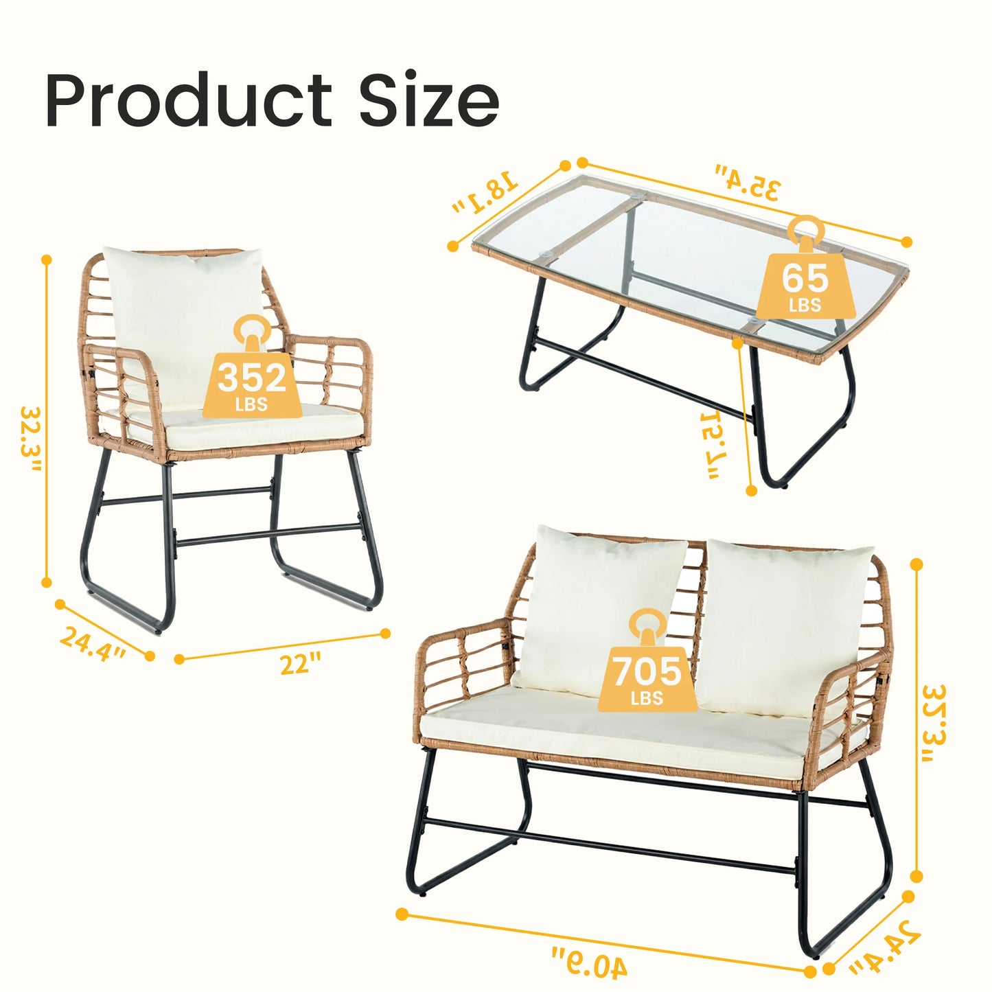 Outdoor 4 Piece Wicker Patio Furniture Set