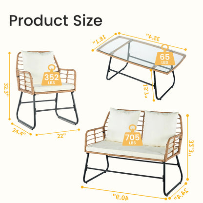 Outdoor 4 Piece Wicker Patio Furniture Set