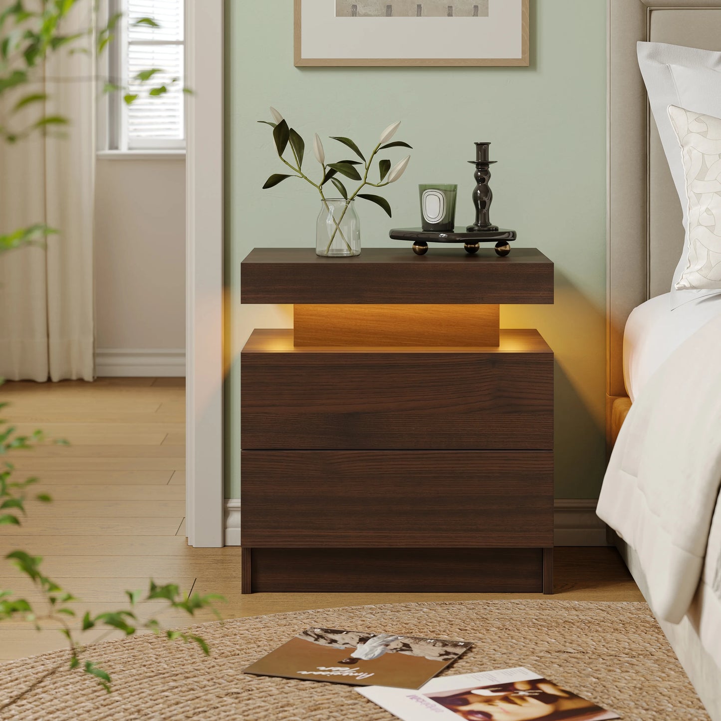 LED Nightstands with 2 Drawers,