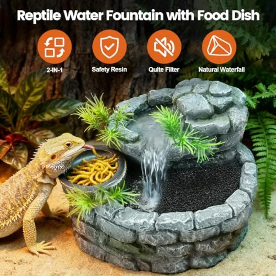 Reptile Water Fountain With Food Dish
