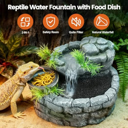 Reptile Water Fountain With Food Dish