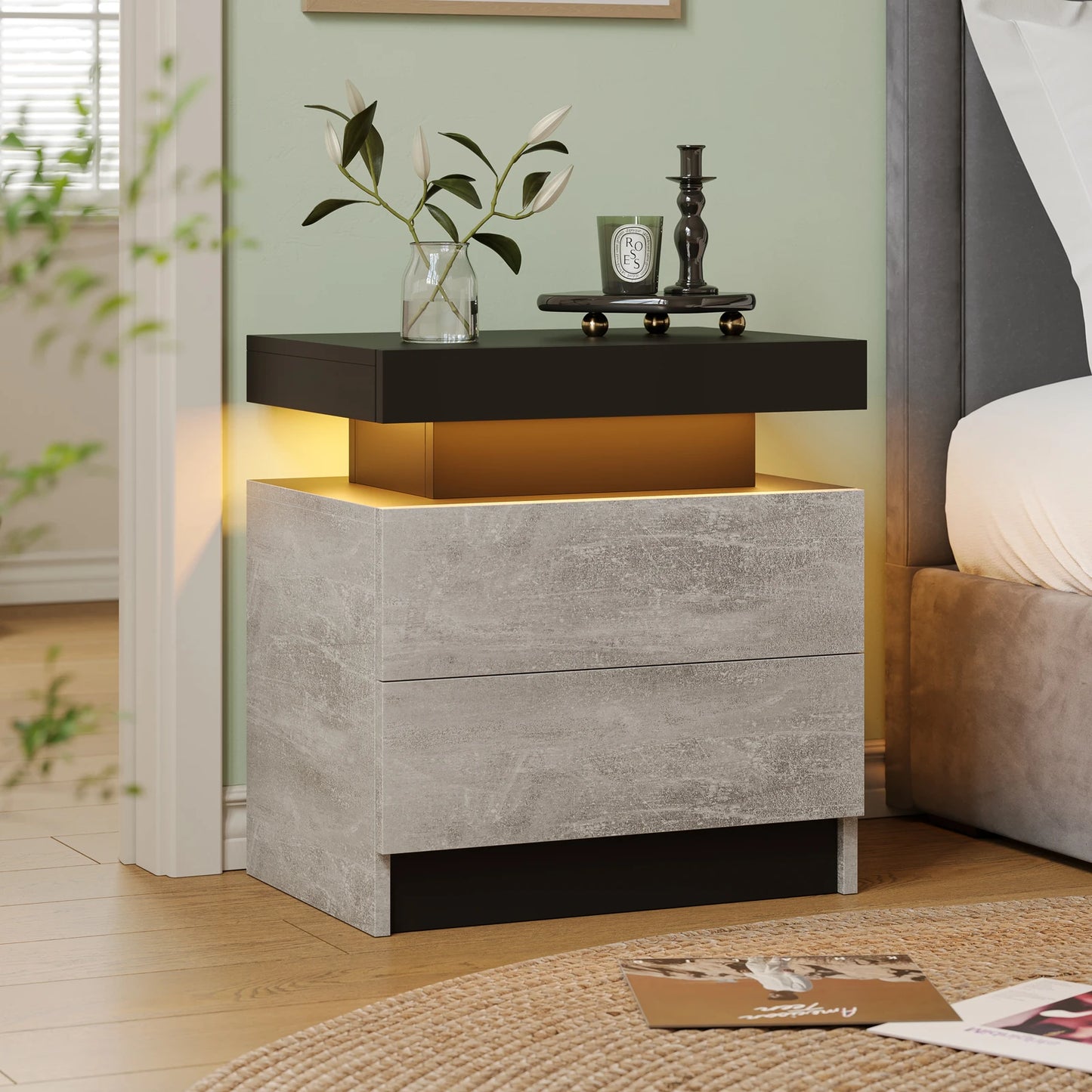 LED Nightstands with 2 Drawers,