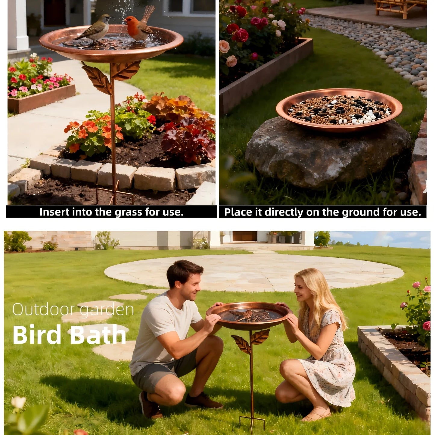 Outdoor Rustproof Vintage Iron Bird Bath / Feeder