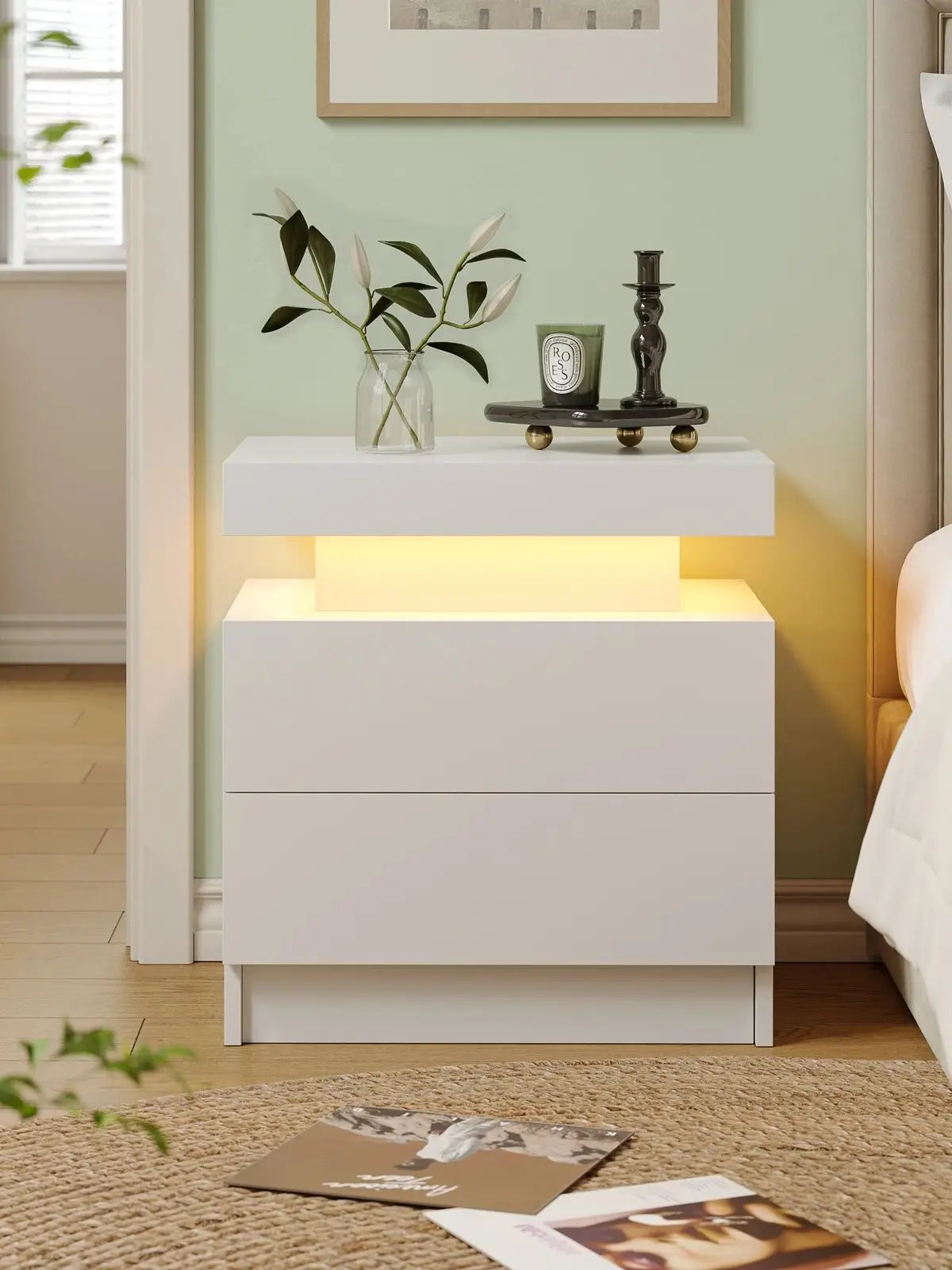 LED Nightstands with 2 Drawers,