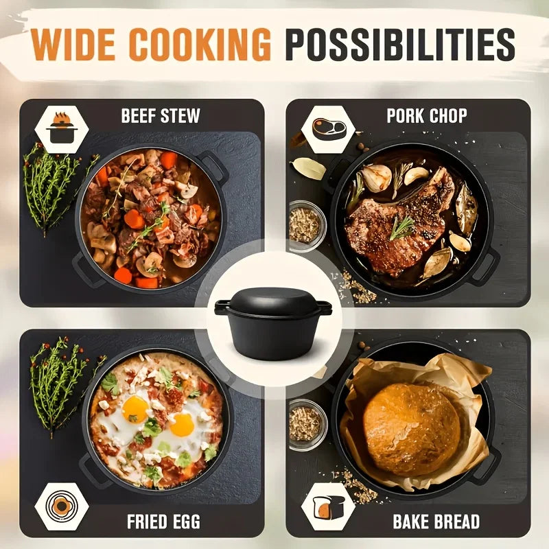 7 QT 2-In-1 Pre-Seasoned Cast Iron Dutch Oven