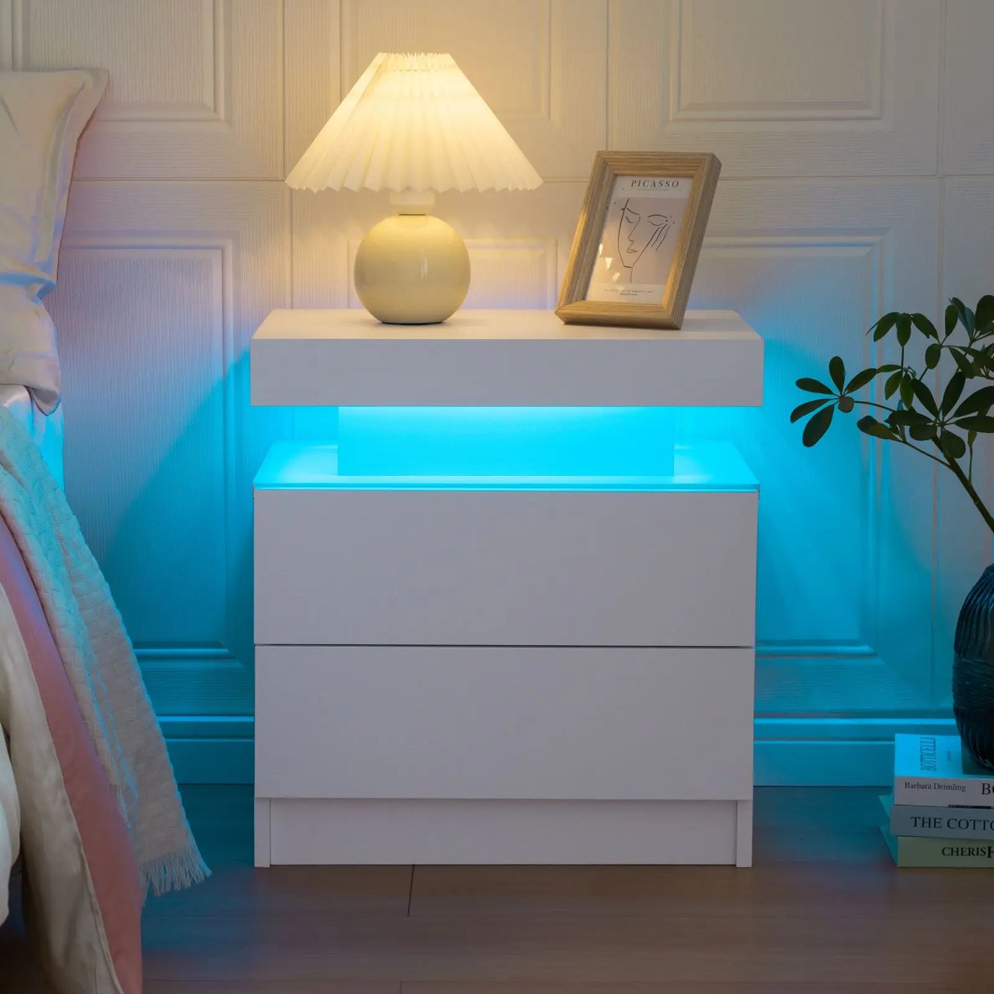 LED Nightstands with 2 Drawers,