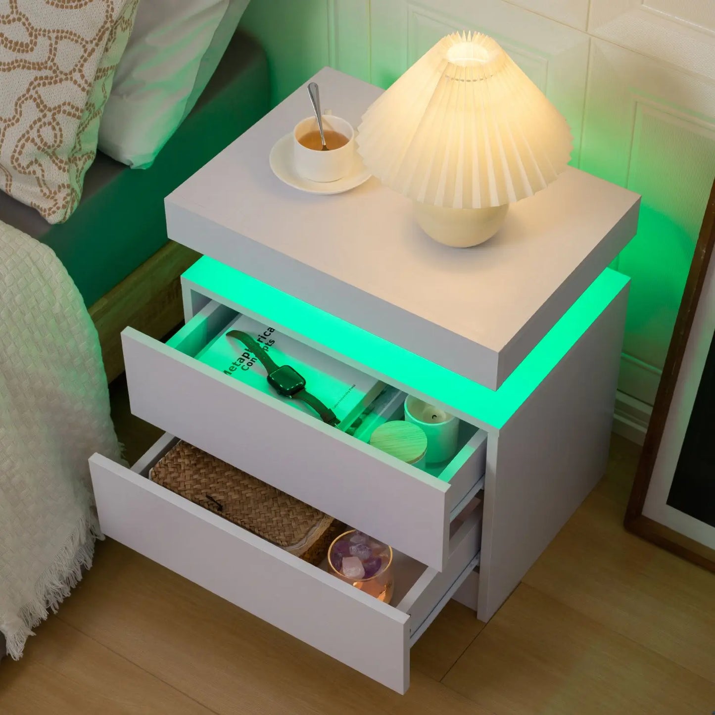 LED Nightstands with 2 Drawers,