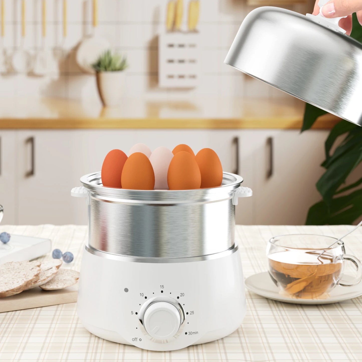 Egg Cooker with Timer - 14 Egg Capacity Electric Steamer for Hard Soft Boiled, Poached, Scrambled Eggs & Omelets, Auto Shut Off