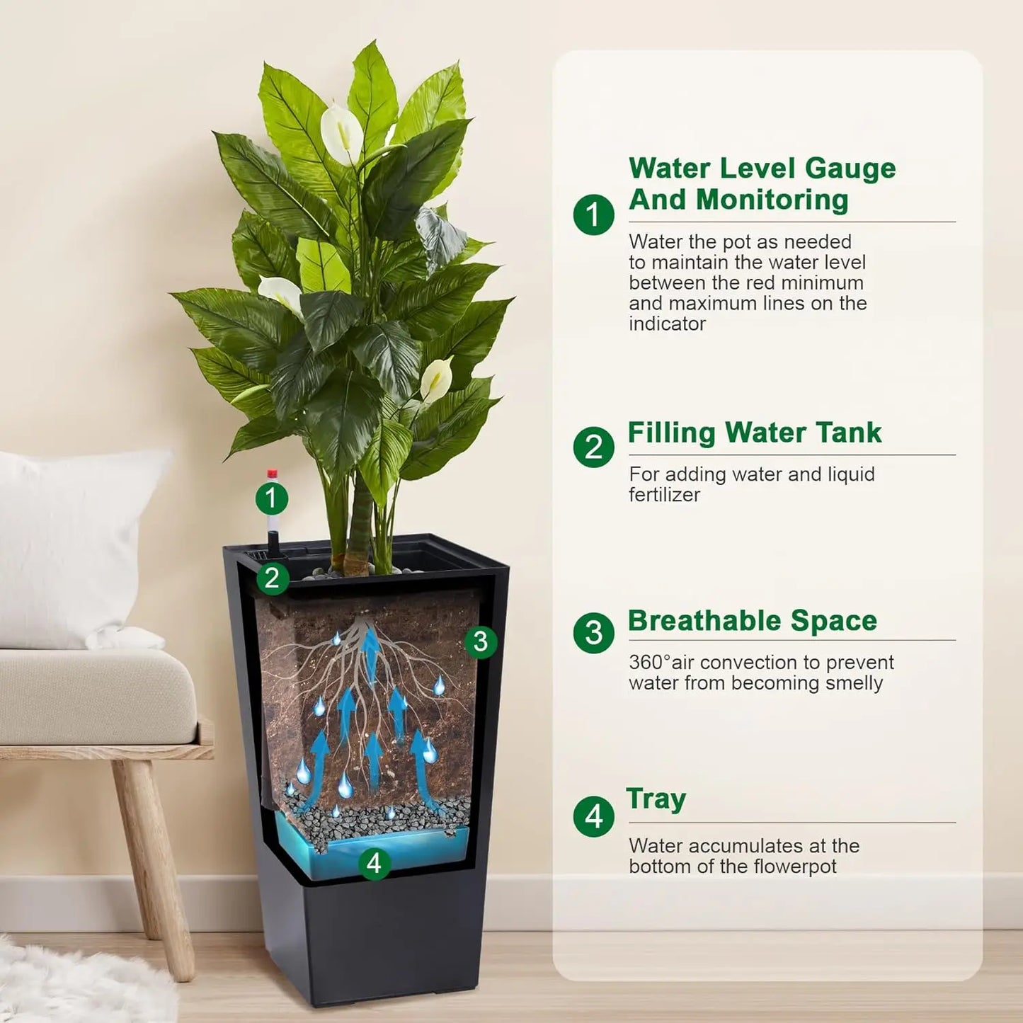 2 PCS 22.4" Indoor ＆ Outdoor Taper Planter