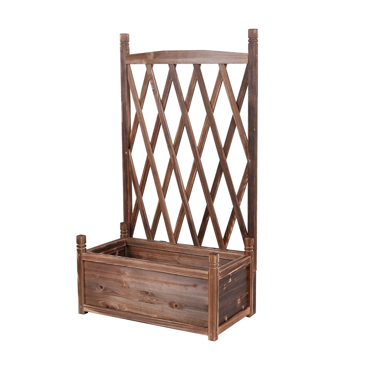 Wooden Planter Box With Trellis