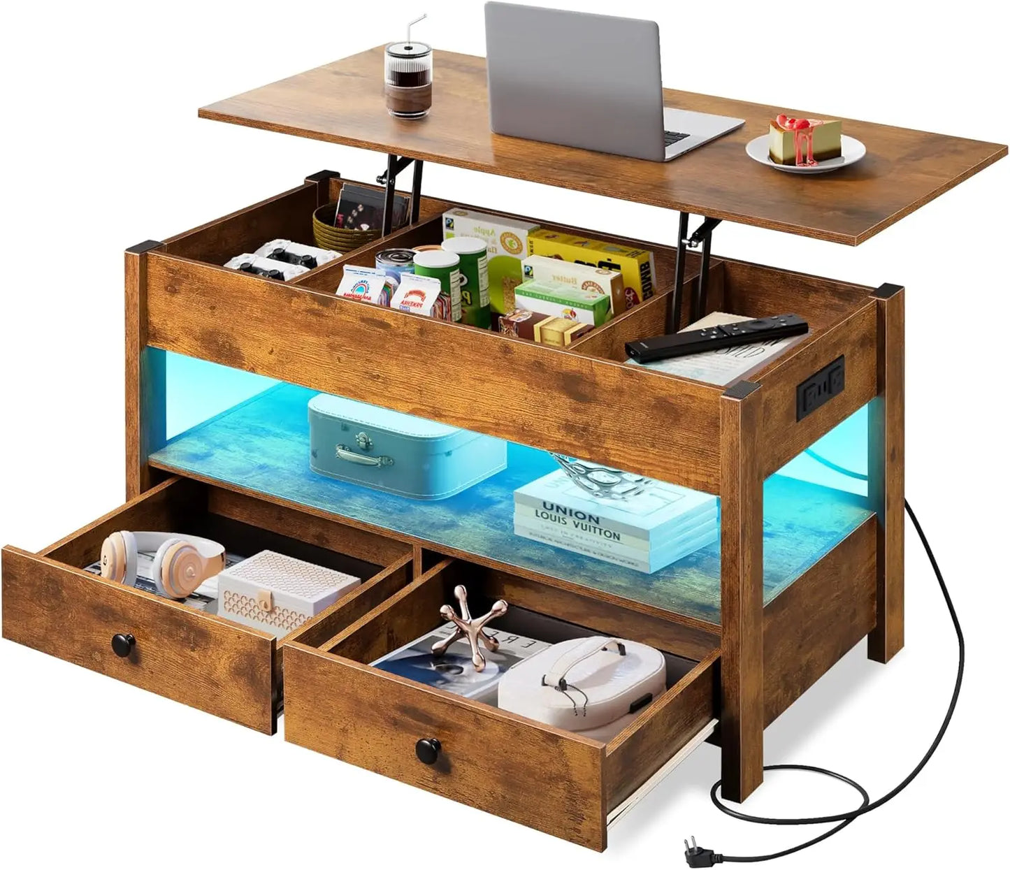 Lift Top Coffee Table with 2 Drawers