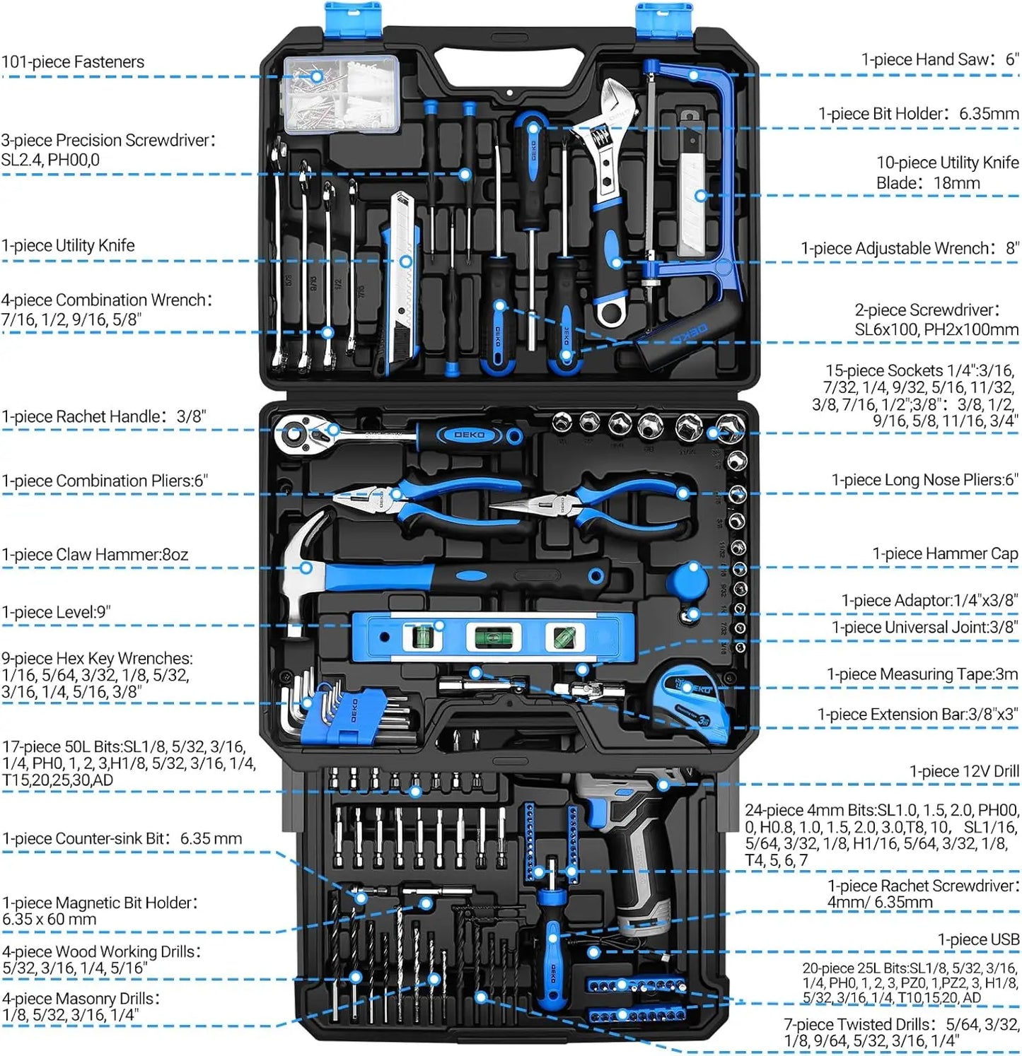Home Mechanic Toolbox with 12V Cordless Drill