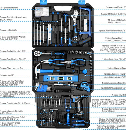 Home Mechanic Toolbox with 12V Cordless Drill