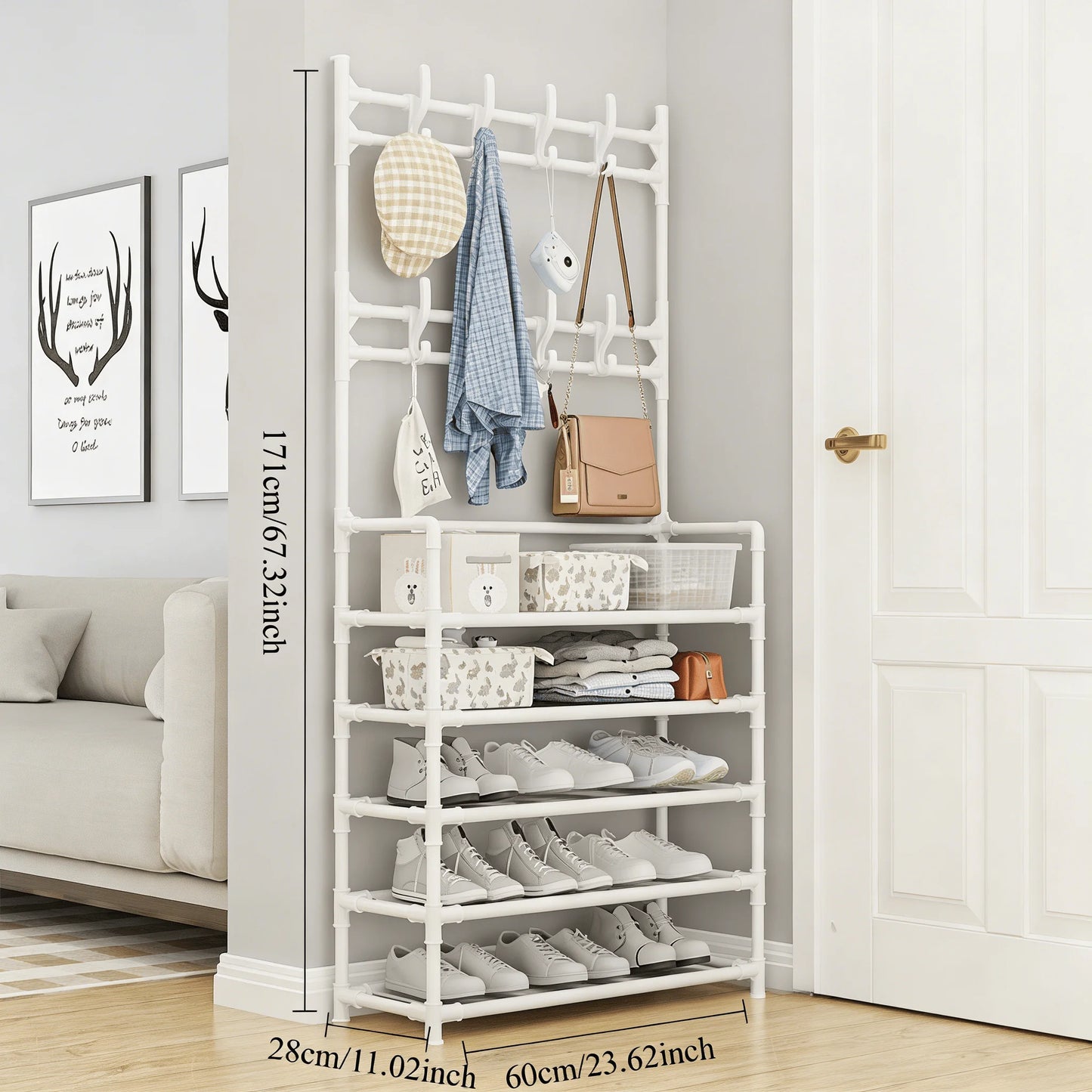 Freestanding Coat & Shoe Rack Entryway Shelf