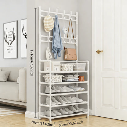 Freestanding Coat & Shoe Rack Entryway Shelf
