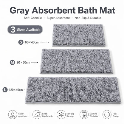 Gray Chenille  Non Slip Bath Mat