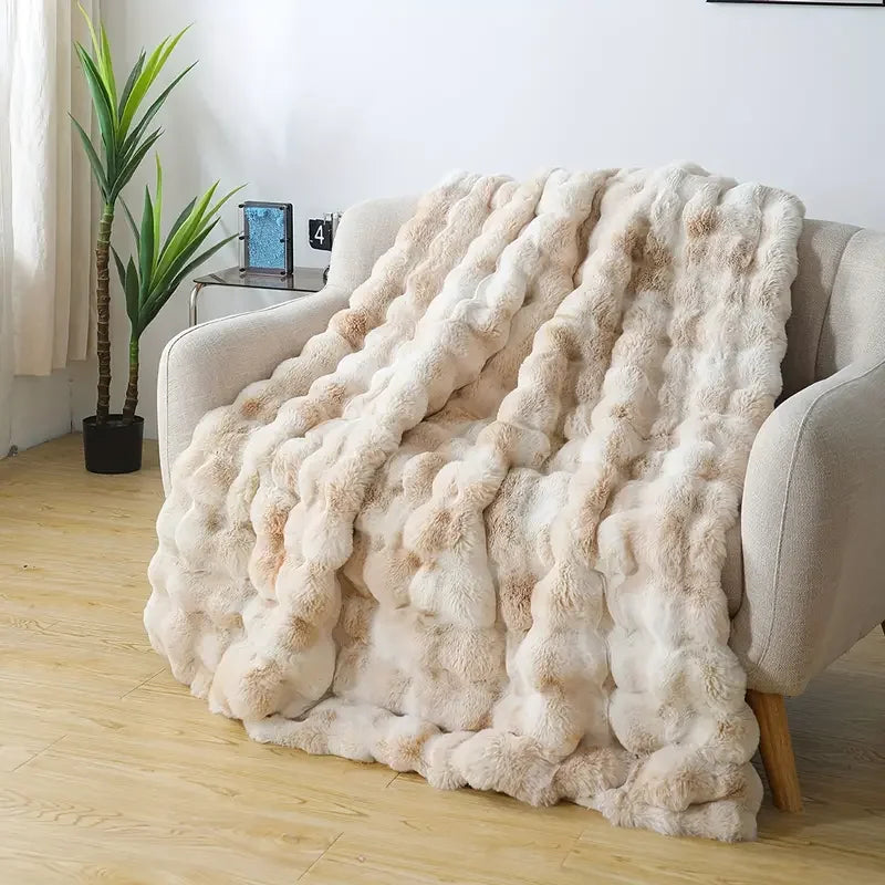 Cozy Faux Rabbit Fleece Blanket / Throw