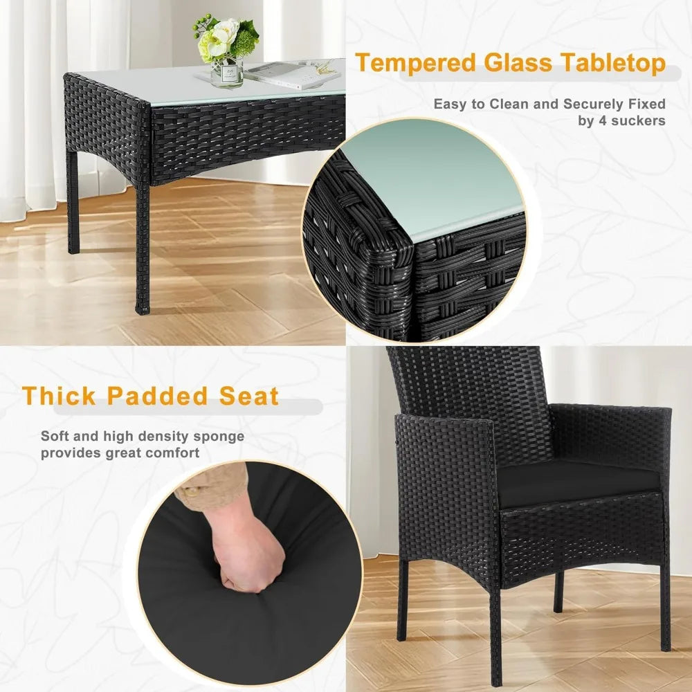 4 Piece Wicker Patio Conversation Furniture Set