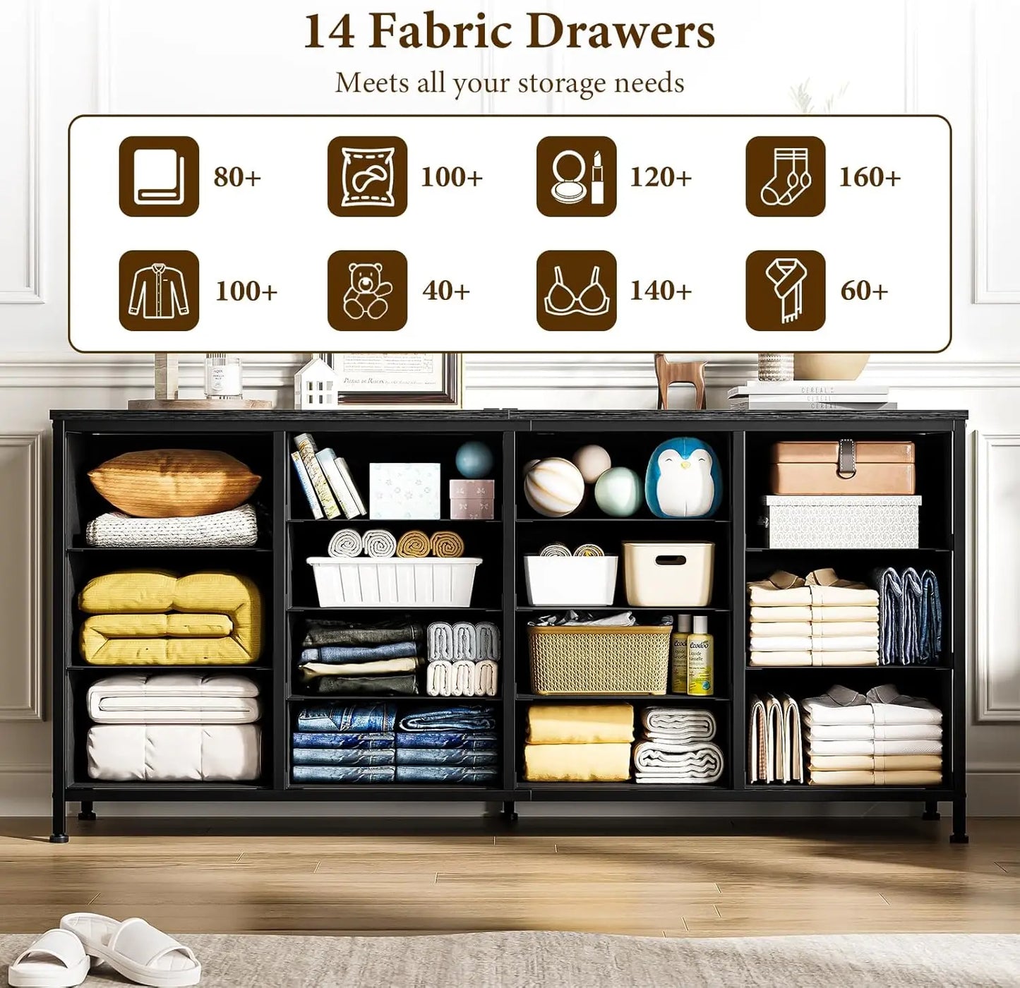 14 Drawer Dresser Black Fabric Dresser