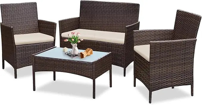 4 Piece Wicker Patio Conversation Furniture Set